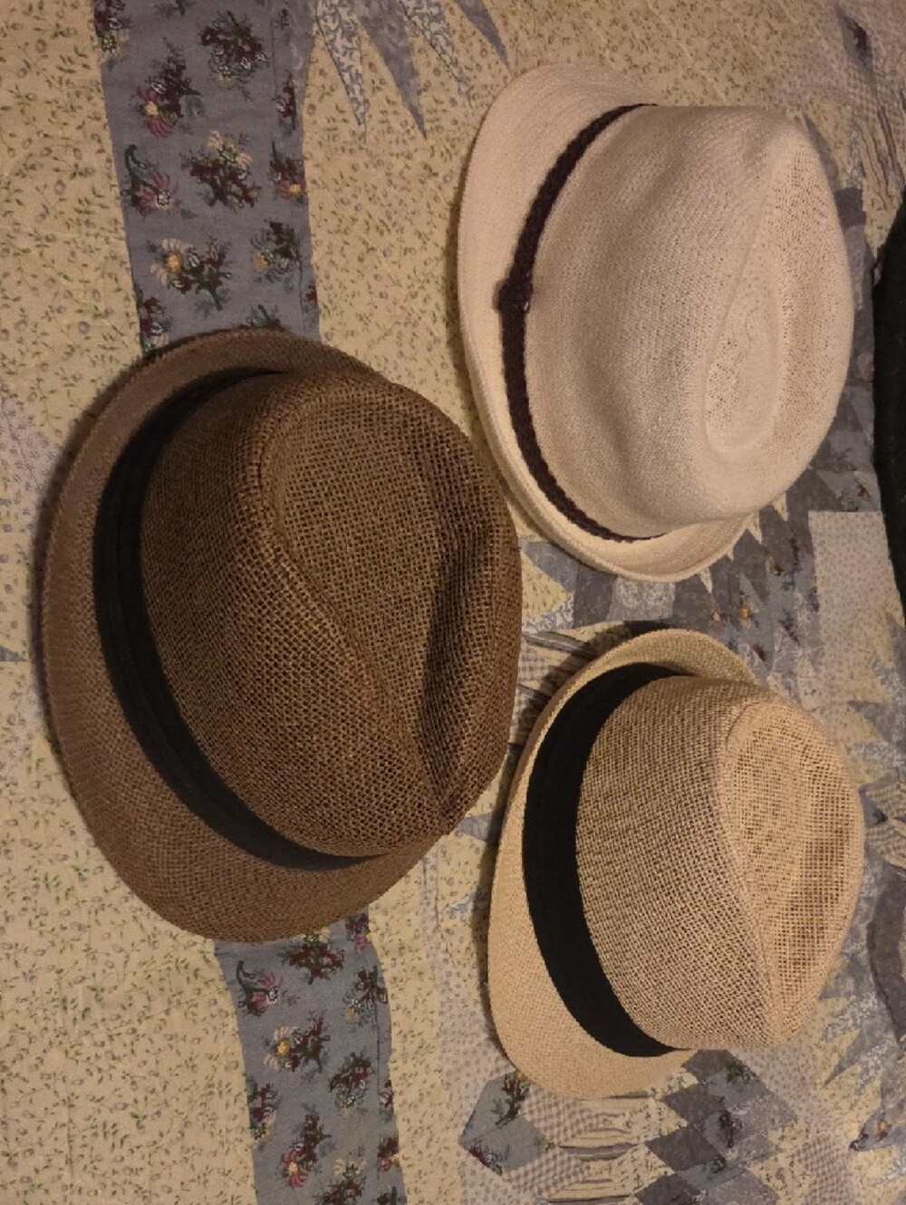 Three Straw Fedora Hats in White, Tan, and Brown - Picture 2 of 6
